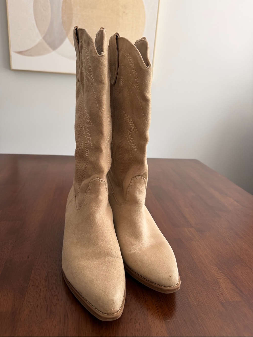 Women's Tan Suede Lace-Up Mid-Calf Boots